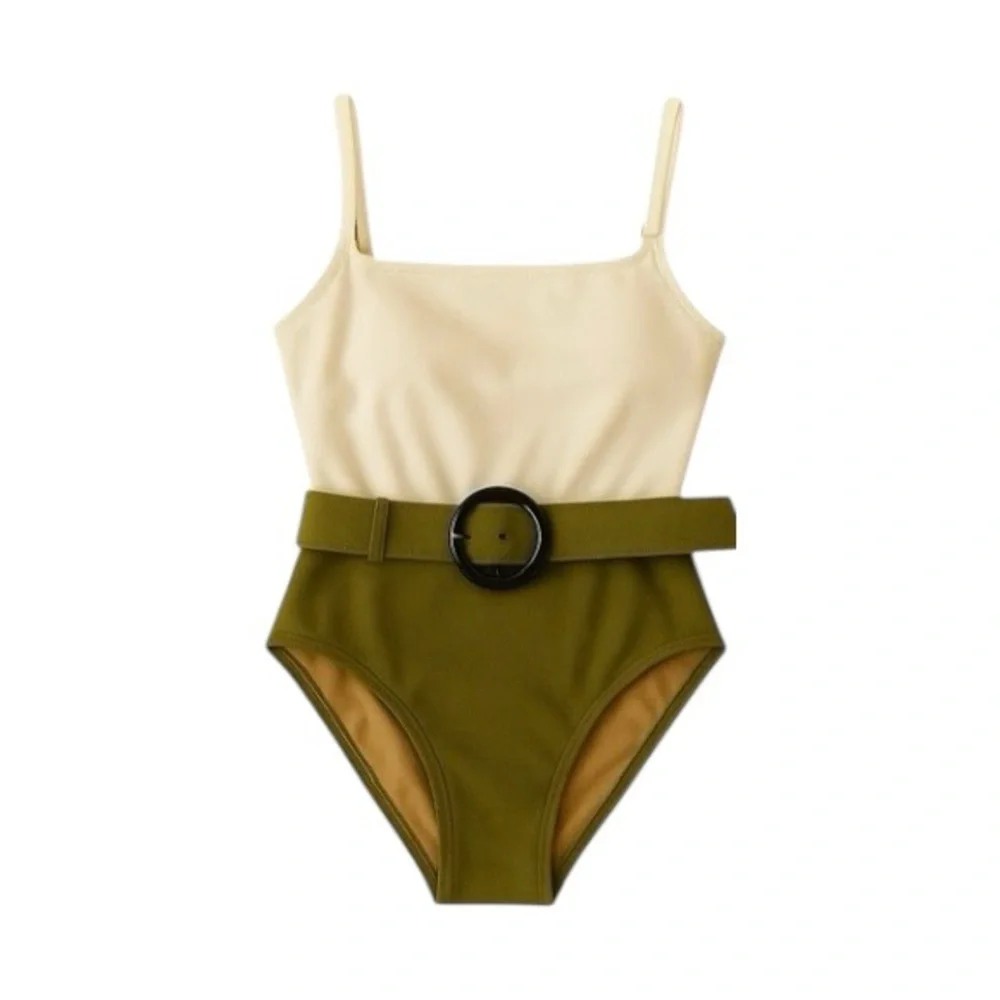 NWT EVARAE SwimsuitSize MOlive & IvoryBelted WaistMade‎ Sz XS